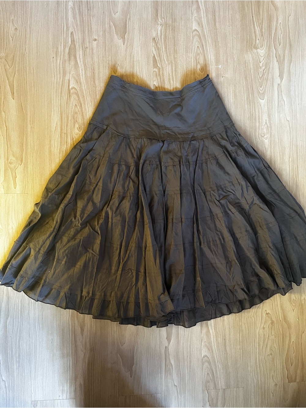 Boho hippie 90s butter mom Tuscan Tiered 100% cotton Brown Full Circle Skirt